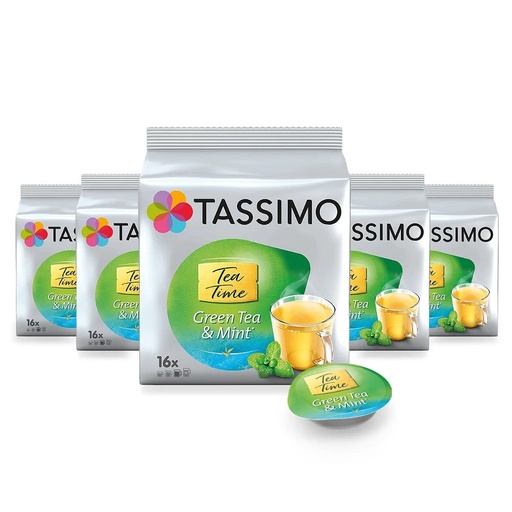 [4051796X5] Pack 5 cajas de Te Verde con Menta Tassimo 16 unidades 8711000501696