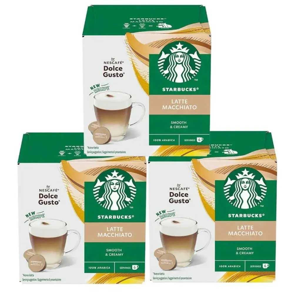 [12531362X3] 3 cajas de Latte Macchiato STARBUCKS 6 + 6 cápsulas compatibles Dolce Gusto