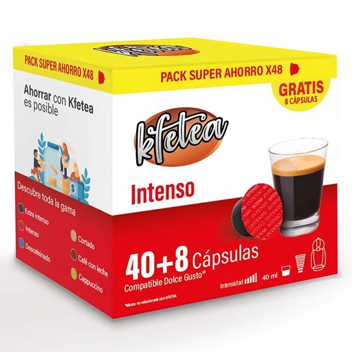 [KF4802] Intenso Dolce gusto compatible marca Kfetea 48 cápsulas, Formato Super Ahorro