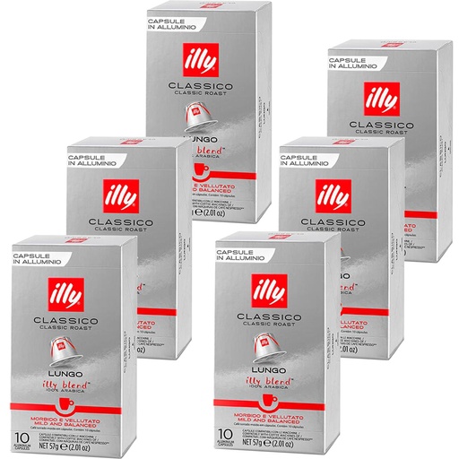 [22695X6] Lungo Clásico Illy 60 cápsulas de café compatibles con Nespresso