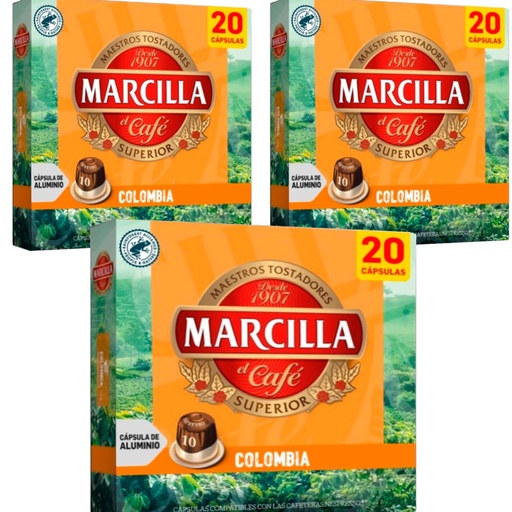 [8051903X3] 3 cajas de Colombia Marcilla 20 cápsulas compatibles con Nespresso