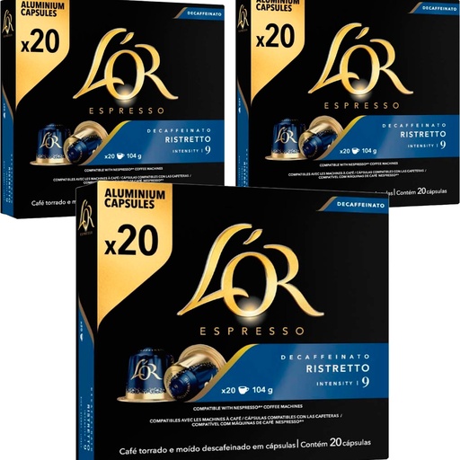 [4028370X3] 3 cajas de Ristretto Descafeinado L'OR 20 cápsulas compatibles Nespresso