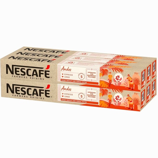 [6620913X6] 6 tubos de Andes lungo Nescafé, 10 cápsulas Nespresso de aluminio