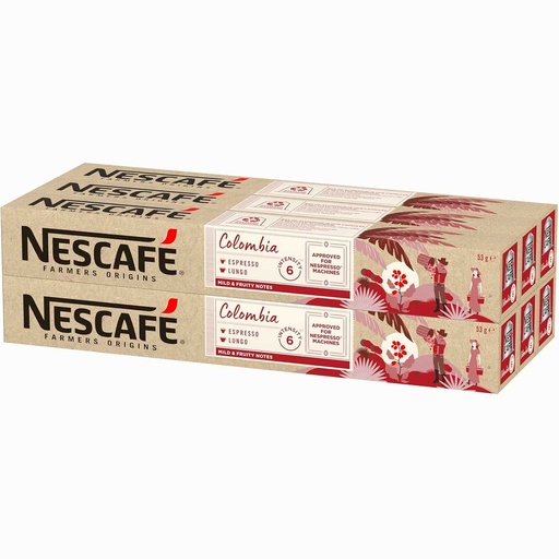 [6620504X6] 6 tubos de Colombia Nescafé 10 cápsulas Nespresso aluminio intensidad 6
