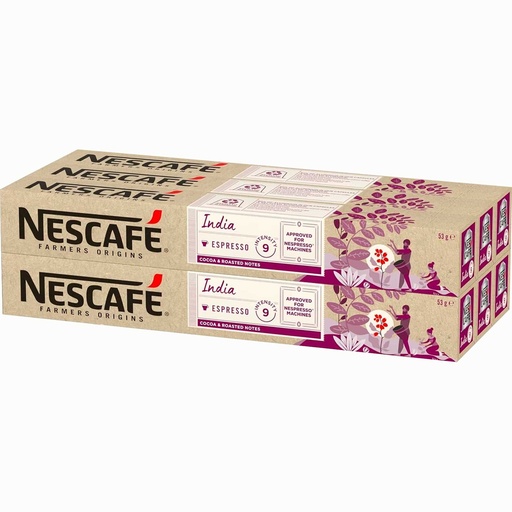 [6621313X6] 6 tubos India Nescafé, 10 cápsulas Nespresso aluminio intensidad 9
