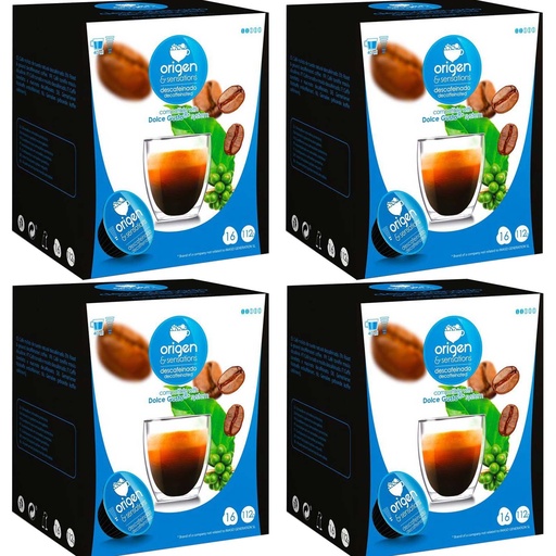 [E1603X4] 4 cajas de Descafeinado, 16 cápsulas Origen & Sensations compatibles Dolce Gusto 8435336216030