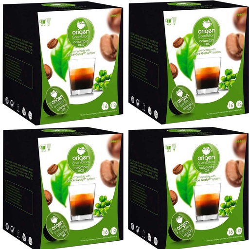 [E1614X4] 4 cajas de Colombia 100%, 16 cápsulas Origen&Sensations compatibles Dolce Gusto 8435336216146