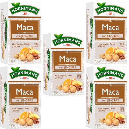 [4061577X5] 5 cajas de  Infusión de Maca con Jengibre, canela y naranja. 20 bolsitas Hornimans 8711000461556