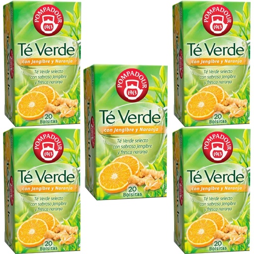 [70153X5] 5 cajas de Te verde selecto con Jengibre y Naranja , 20 infusiones Pompadour 8412900401207