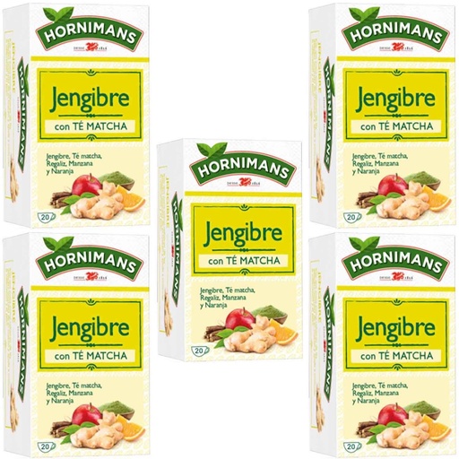 [4071468X5] 5 cajas de Infusión de Jengibre con Té Matcha, Regaliz, Manzana y Naranja 20 bolsitas Hornimans 8711000441183