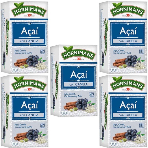 [4061576X5] 5 cajas de Infusión de Açaí con canela, Cardamomo y anís 20 bolsitas Hornimans 8711000461433
