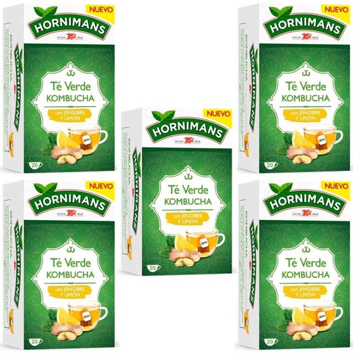 [4061034X5] 5 cajas de Té Verde Kombucha, Hornimans 20 bolsitas 8410091074309