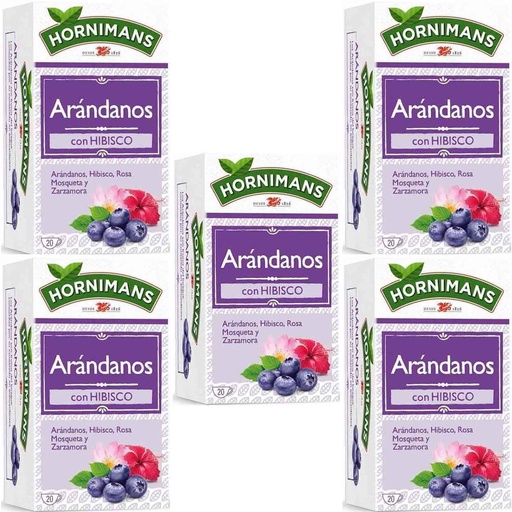 [4061647X5] 5 cajas de Infusión de Arándanos con Hibisco, Rosa Mosqueta y Zarzamora, 20 bolsitas Hornimans 8711000461471