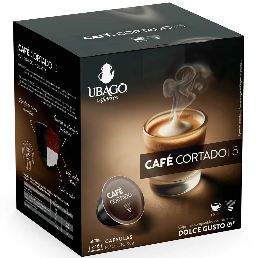 [00000858] Cortado Dolce Gusto 16 cápsulas compatibles marca Ubago