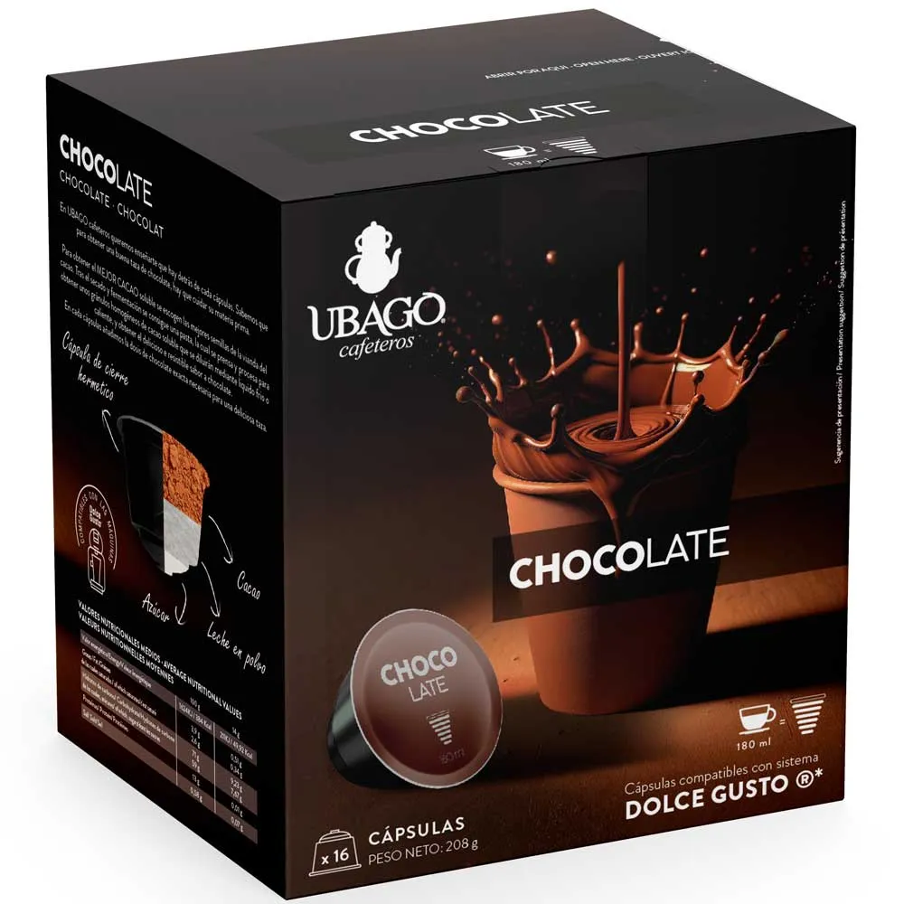 [00000862] Chocolate  Dolce Gusto 16 cápsulas compatibles marca Ubago