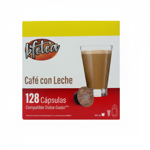 [MOG042X8] Kfetea - Café con Leche. 128 Capsulas Compatibles Dolce Gusto (Formato 8x16 uds). Extra Sabor y Energía. Alta Calidad