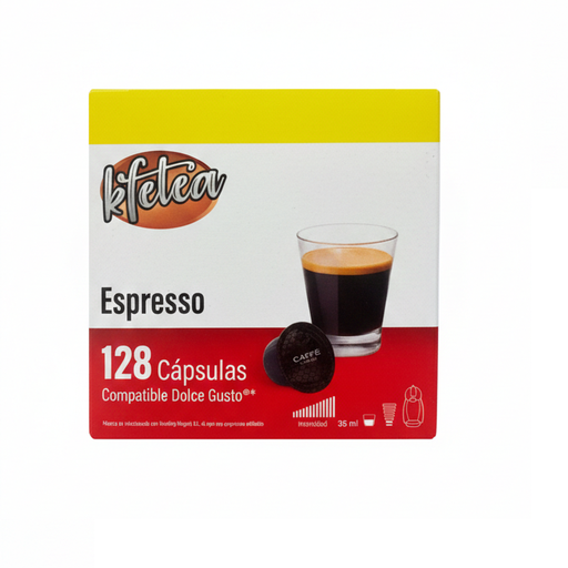 [MOG039X8] Kfetea - Espresso. 128 Capsulas Compatibles Dolce Gusto (Formato 8x16 uds). Extra Sabor y Energía