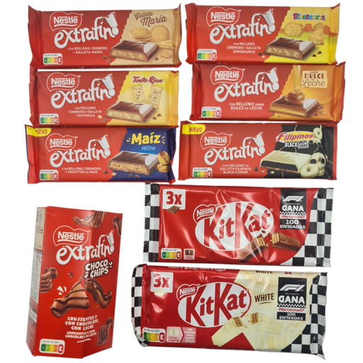 [lote-nestle] Lote Chocolate Nestlé - 6 tabletas de 84gr extrafino, 1 bote de chocochips y 2 tripacks de KitKat