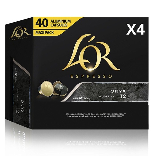 [4019265X4] L'or onyx pack 160 nespresso compatible capsules 40 capsules per box - extra intense espresso coffee - maxi savings pack for strong coffee lovers at home or office