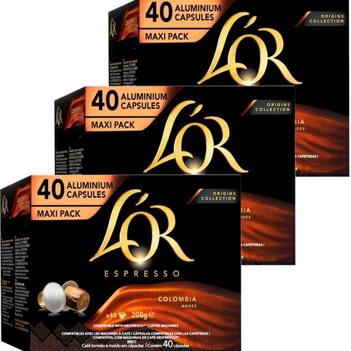 [4060110X3BIS] L'or colombia andes l'or origins collection 120 capsules maxi pack - colombian coffee - nespresso compatible - exceptional flavor