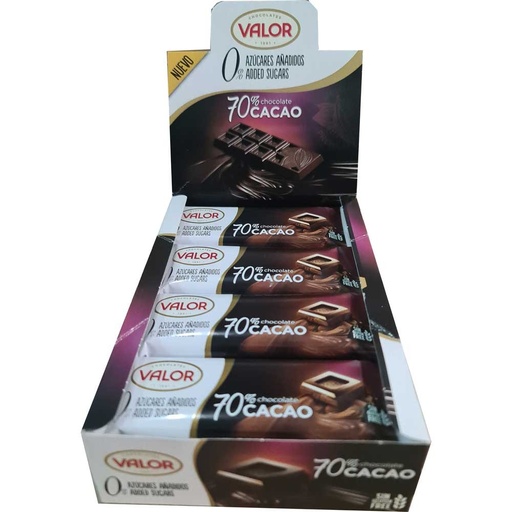 [202037] Chocolate Valor 70% Cacao Sin Azúcarcar Tableta Impulso 20 chocolatinas de 35 g