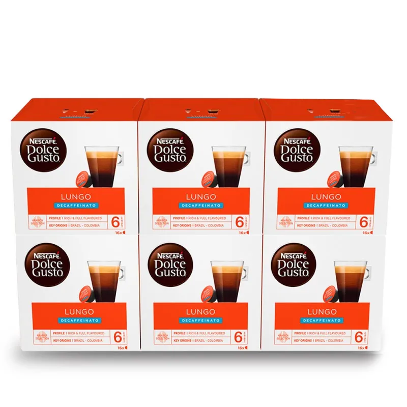 [12380832X6] Descafeinado Cafe Lungo 6 cajas de 16 cápsulas Dolce Gusto