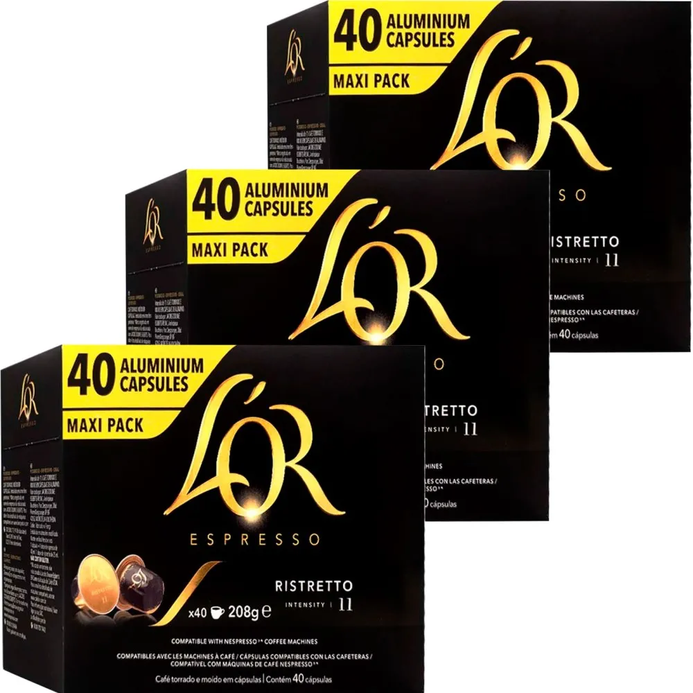 [4028490X3] 3 cajas Ristretto L'OR 40 Cápsulas Maxi Pack compatibles Nespresso 8711000390214