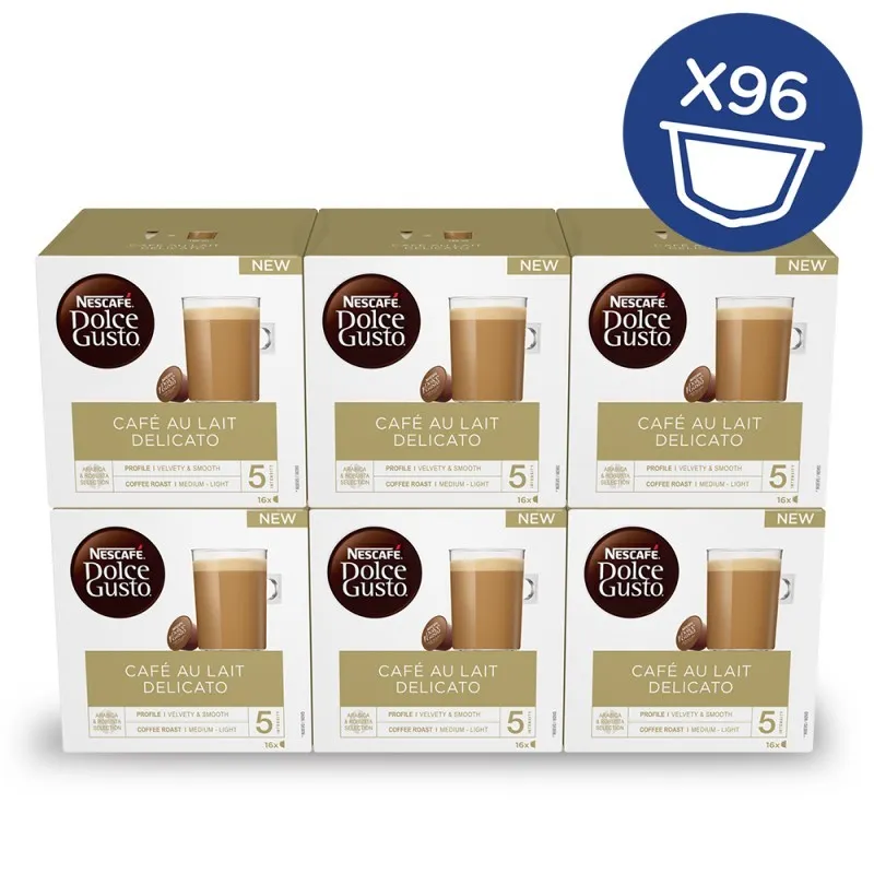[12415782X6] Nescafé Dolce Gusto Café con Leche Delicato x 6, 96 Cápsulas
