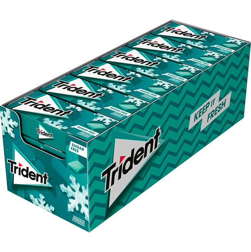 [777395] Chicles Trident Extreme Menthol Sin Azúcar con Sabor a Menta - Caja de 24 paquetes de 14 g