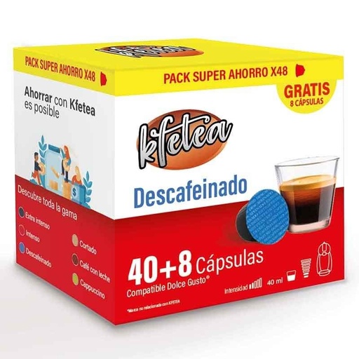 [KF4803] Descafeinado Dolce gusto compatible  marca Kfetea 48 cápsulas, Formato Super Ahorro