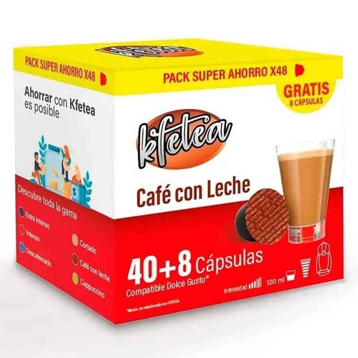 [KF4807] Café con Leche Dolce Gusto compatible marca Kfetea 48 cápsulas, Formato Super Ahorro