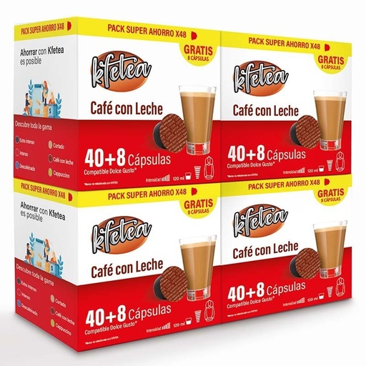 [KF4807X4] Cafe con leche Kfetea 4 cajas de 48 capsulas compatibles Dolce Gusto