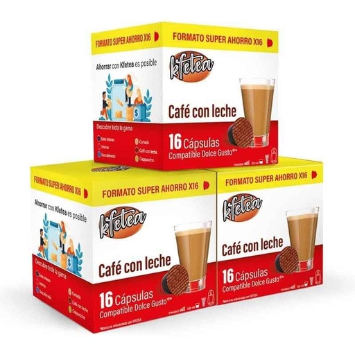 [MOG042X3] Cafe con leche Kfetea 3 cajas de 16 capsulas compatibles Dolce Gusto