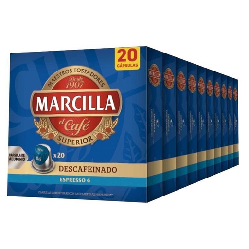 [4060021X10] Descafeinado Marcilla 10 cajas de 20 cápsulas compatibles Nespresso