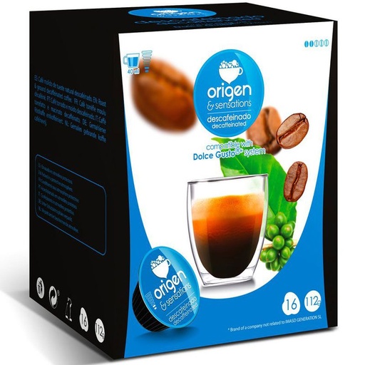 [E1603] Descafeinado, 16 cápsulas Origen & Sensations compatibles Dolce Gusto
