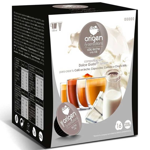[E1613] Leche en polvo, 16 cápsulas Origen & Sensations compatibles Dolce Gusto