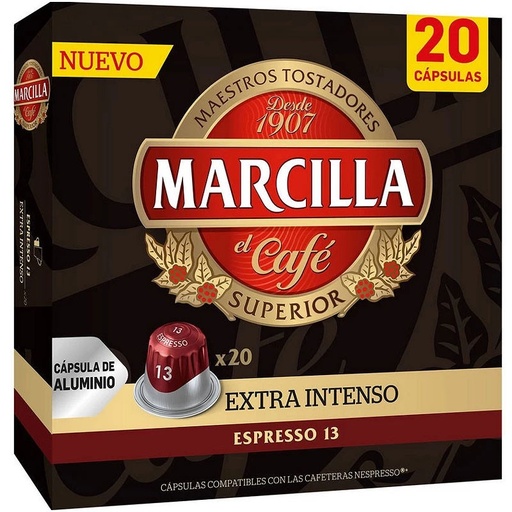[4070995] Extra Intenso Marcilla, 20 cápsulas de aluminio compatibles con Nespresso
