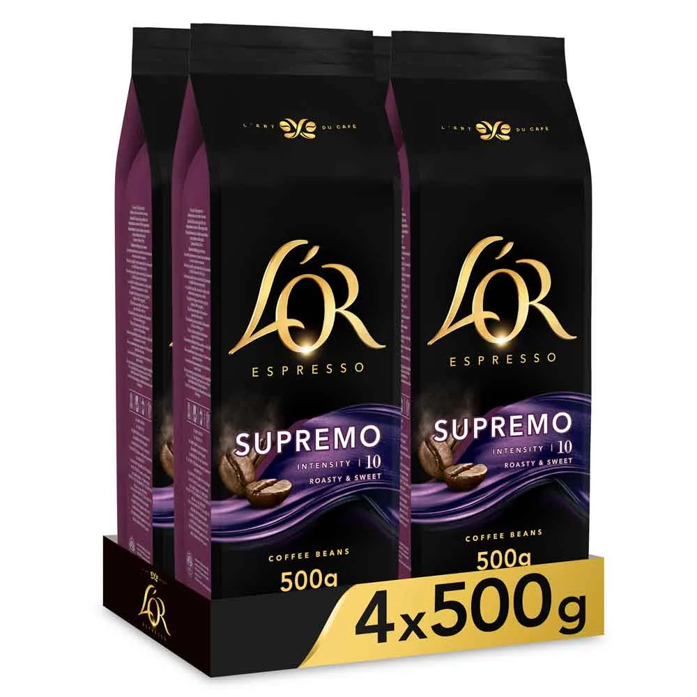 [4057388X4] 4 paquetes SUPREMO Espresso de 500 gr. Café en grano L'or