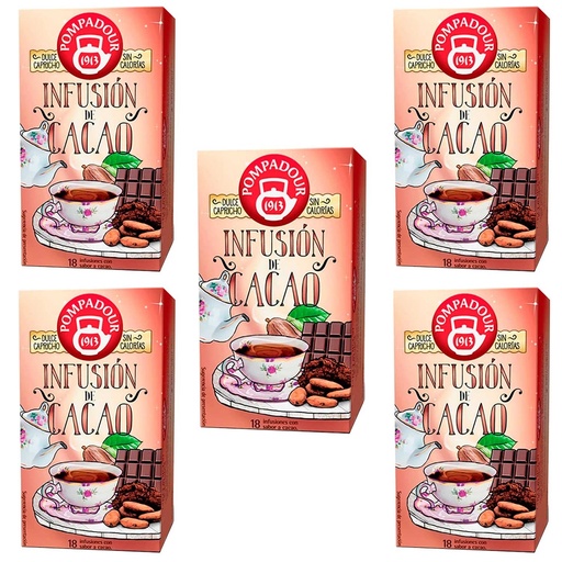 [70681X5] 5 cajas de Infusión con sabor a Cacao Pompadour 18 bolsitas 8412900706814