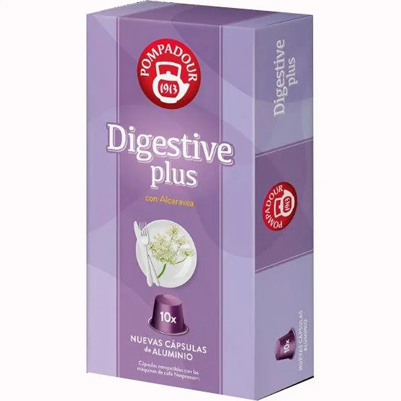 [71041] Digestive Plus con Alcaravea 10 Cápsulas aluminio Pompadour, compatibles Nespresso