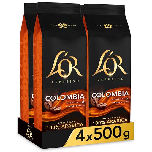 [4029868X4] Colombia  4 paquetes de 500 gr. Café en grano natural L'or Intensidad 8