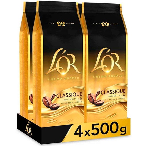 [4056335X4] Classique L'or Crema Absolu Café en grano 4 bolsas de 500 gr
