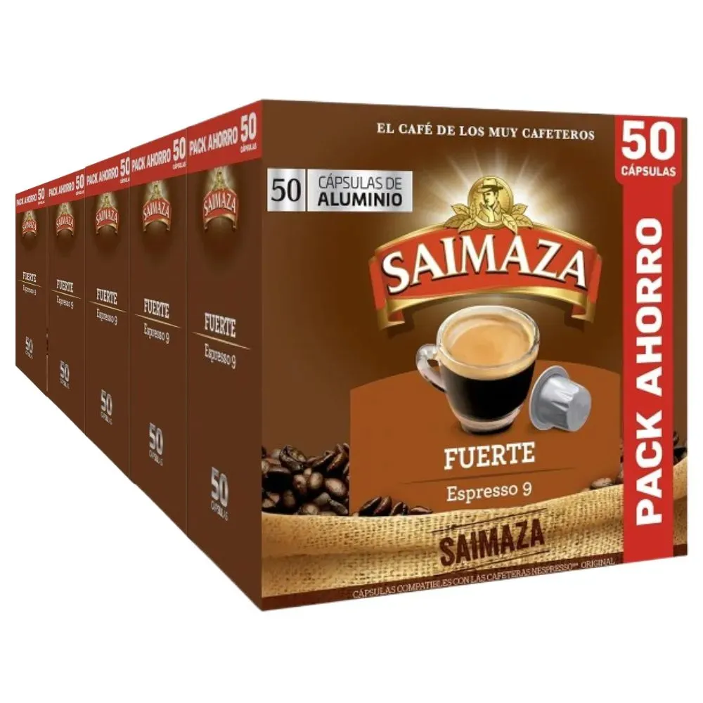 [4059492X5] 5 Cajas de Café Fuerte Saimaza PACK AHORRO 250 cápsulas de aluminio compatibles Nespresso