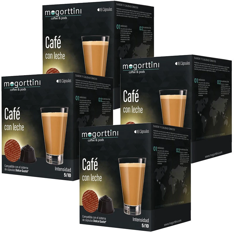 [MOG048X4] Cafe con leche Mogorttini 4 cajas de 16 cápsulas compatibles Dolce Gusto 