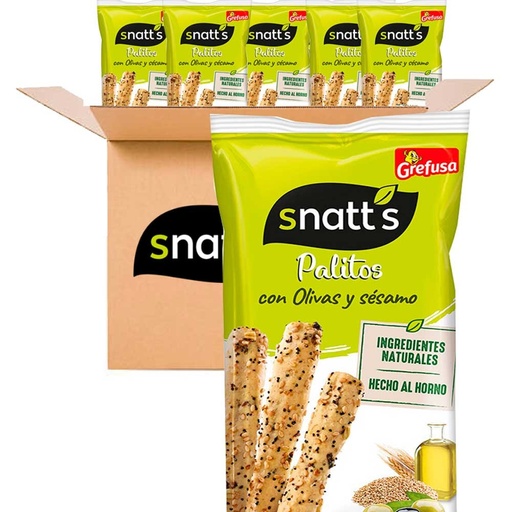 [112772] Grefusa Snatt's Palitos de Trigo con Olivas y Sésamo, 17 paquetes de 60 gr