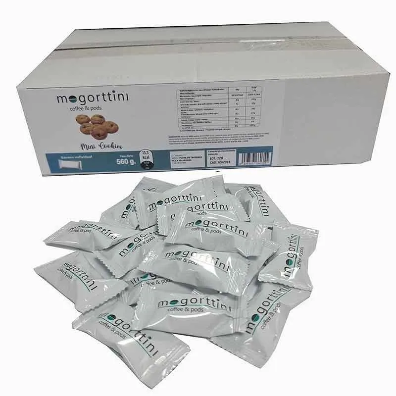 [MOG035] Caja de Galletas para el Café Mini Cookies 200 ud. Mogorttini en envase Individual, 2,8 gramos.
