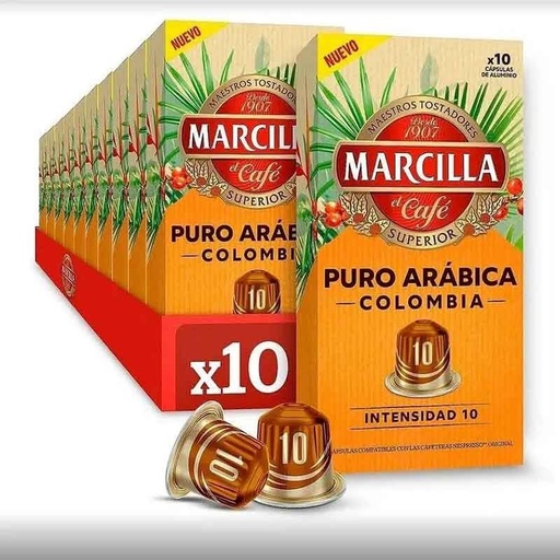 [4061879X10] 10 cajas Marcilla Puro Arábica Colombia, 100 cápsulas Nespresso